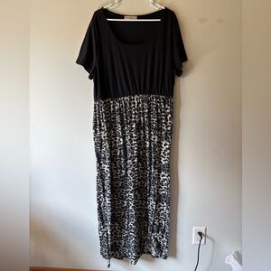 Nemidor Black and Gray Leopard Print Short Sleeve Long Casual Dress, Size 22